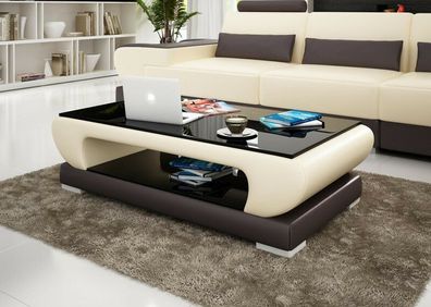Design Glastisch Leder Couch Tisch Tische Glas Sofa Wohnzimmertische Neu CT9002