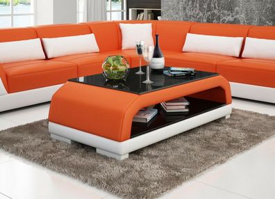 Design Glastisch Leder Couch Tisch Tische Glas Sofa Wohnzimmertische Neu CT9001o