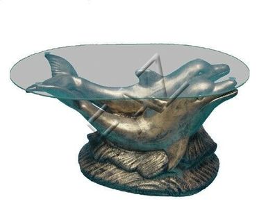 Exklusiver Couchtisch mit Delfinen Glas Beistell Tisch Tische Antik Stil Fische