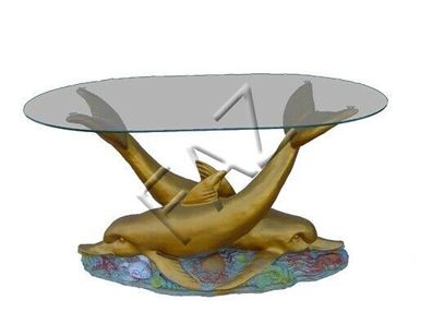 Glastisch Tische Tisch Statue Figur Tisch Beistell Sofa Wohnzimmer Fische Delfin