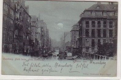 49662 Mondscheinkarte Gruß aus Hamburg Fleth beim alten Rathaus um 1900
