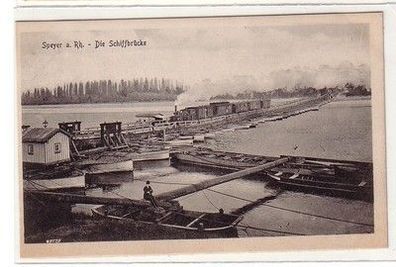 59532 Ak Speyer am Rhein die Schiffbrücke mit Dampflokomotive um 1925