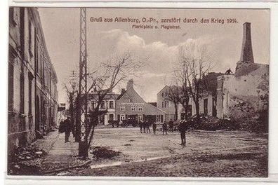 60879 Ak Gruß aus Allenburg Ostpreussen Marktplatz und Magistrat um 1915