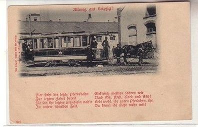 61462 Reim Ak Allweg gut Leipzig! Pferdebahn um 1900