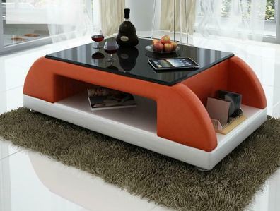 Modern Couch Polster Leder Tisch Wohnzimmer Beistell Glas Tische Kaffee Design