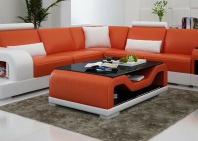 Design Glastisch Leder Couch Tisch Tische Glas Sofa Wohnzimmertische CT9004o