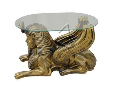 Ägypten Glastisch Couch Neu Beistell Glas Tische Pharao Sphinx Oval Tisch Gold
