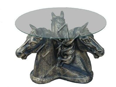 Glastisch Tische Tisch Statue Figur Tisch Beistell Sofa Wohnzimmer Pferde Kopf