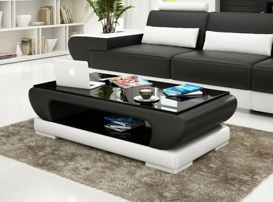 Design Glastisch Leder Couch Tisch Tische Glas Sofa Wohnzimmertische Neu CT9002s