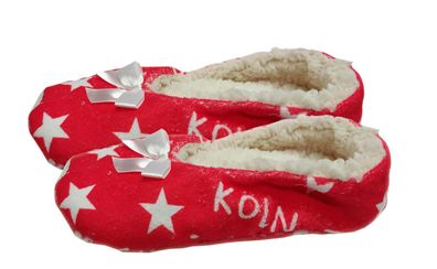 Köln Puschen Pantoffeln Softfleece (rot/ weiß) Noppensohle Kölsch Prinzess Kölle