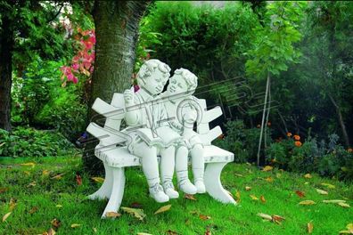 Statue Figur Kinder auf Bank Statuen Figuren Skulptur Skulpturen Garten Deko
