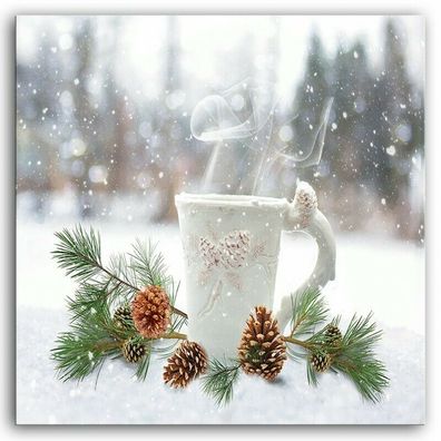 Bild auf Leinwand Wandbild Leinwandbild Weihnachten Schnee Tee Kunstdruck G95236