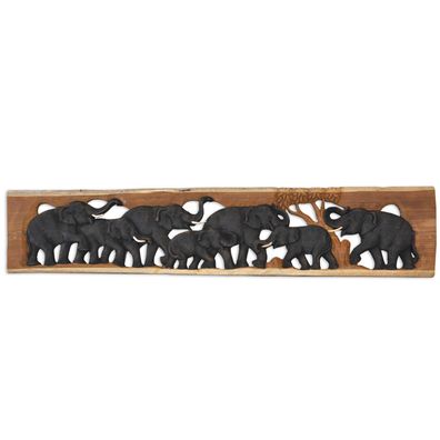 Handgefertigtes Elefantenbild mit jeweils 7 Elefanten, gefertigt aus Treibholz