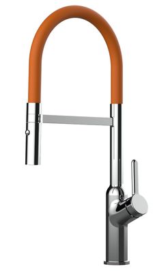 Design Küchenarmatur chrom Wasserhahn orange schwenkbarer Auslauf 2 strahl Handbrause