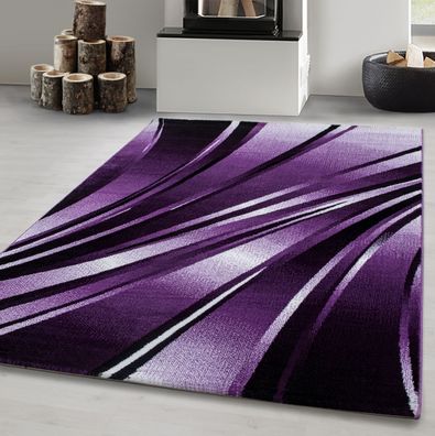 Teppich modern Designer Wohnzimmer Abstrakt Wellen Muster Schwarz Lila Weiß