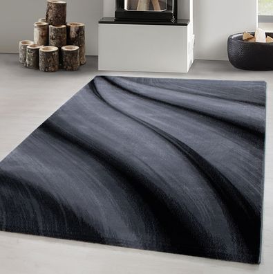 Teppich modern Designer Wohnzimmer Abstrakt Wellen Muster Schwarz Grau Oeko Tex