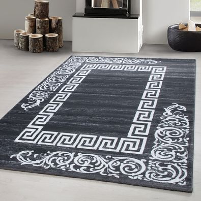 Teppich modern Designer Wohnzimmer Versace Muster Barock Motiv Grau Weiß