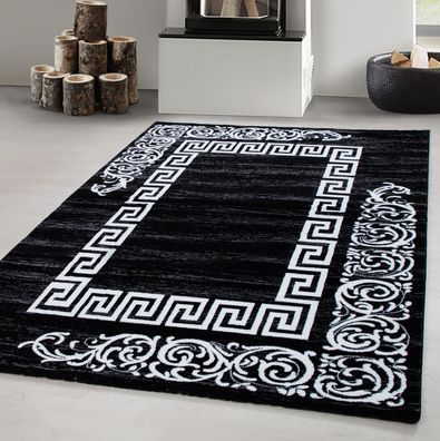 Teppich modern Designer Wohnzimmer Versace Muster Barock Motiv Schwarz Grau Weiß