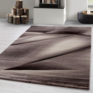 Teppich modern Designer Wohnzimmer Abstrakt Wellen Linien Muster Braun Beige