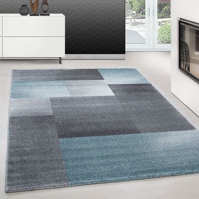 Teppich modern design teppich Rechteck Kurzflor Kariert Vintage Meliert Blau