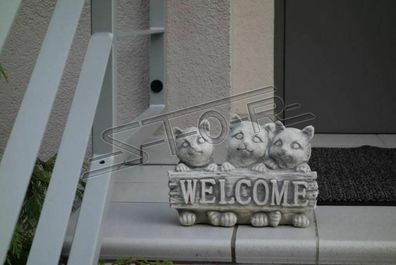 Schild Welcome Katzen Katze Willkommens Schilder Garten Figur Statue Figuren