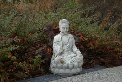Buddha Skulptur in Steinoptik. Große Skulptur für Garten und Wohnbereich 30cm
