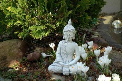 Buddha Skulptur in Steinoptik. Große Skulptur für Garten und Wohnbereich 31cm