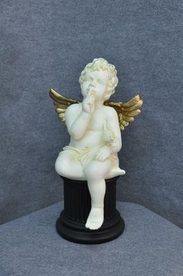Figur Engel auf Säule 23,50cm Skulptur Weiß Design Accessoire Dekoration PG0601