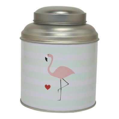 MEA LIVING Geschenk Dose Flamingo rosa grün Tee gestreift Metall 400ml Spruch