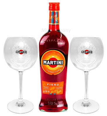 Martini Fiero Wermut 1L (14,4% Vol) + Martini Royale Ballon Cocktail Glas Set