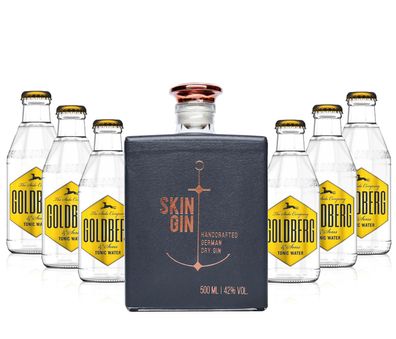 Gin Tonic Set - Skin Gin German Handcrafted Dry Gin 50cl (42% Vol) + 6x Goldber
