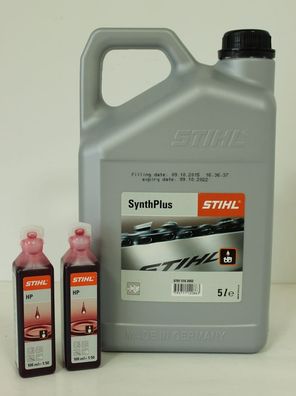 Stihl SynthPlus 5 Liter Sägekettenhaftöl + 2x Stihl HP Zweitaktmotorenöl 100ml
