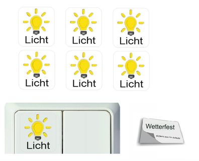 6 Stück Schalteraufkleber Licht Schalter Aufkleber Symbol Lampe Birne (R23/11)