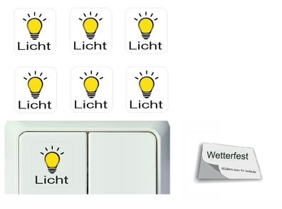 6 Stück Schalteraufkleber Licht Schalter Aufkleber Symbol Lampe Birne (R23/10)