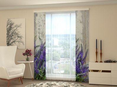Schiebegardine "Lavendel und Holz" Flächenvorhang Gardine Vorhang mit Fotodruck