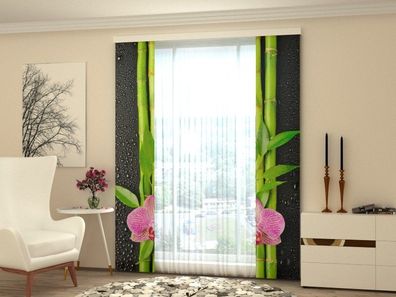 Schiebegardine "Orchideen und Bambus" Flächenvorhang Gardine Vorhang mit Fotodruck