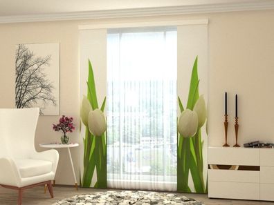 Schiebegardine "Weisse Tulpen" Flächenvorhang Gardine Vorhang mit Druckmotiv auf Maß