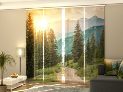 Schiebegardine "Sonne und Berge" Flächenvorhang Gardine Vorhang mit Fotodruck auf Maß