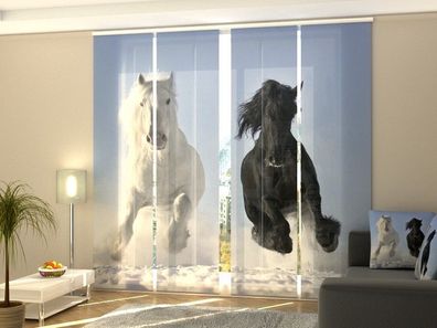 Schiebegardine "Weisses und schwarzes Pferde" Flächenvorhang Gardine mit Fotodruck