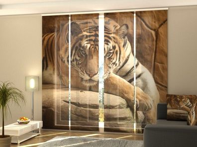 Schiebegardine "Tiger auf dem Fels" Flächenvorhang Gardine Vorhang mit Fotodruck