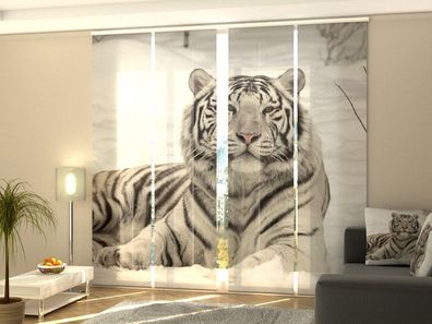 Schiebegardine "Weisser Tiger im Schnee" Flächenvorhang Gardine Vorhang mit Fotodruck
