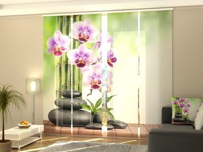 Schiebegardine "Orchideen Bambus und Steine" Flächenvorhang Gardine mit Fotodruck