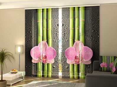 Schiebegardine "Orchideen und Bambus" Flächenvorhang Gardine Vorhang mit Fotomotiv
