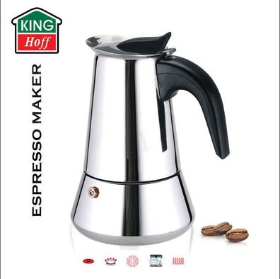 Espressokocher für 4 6 9 12 Tassen Edelstahl KING Hoff