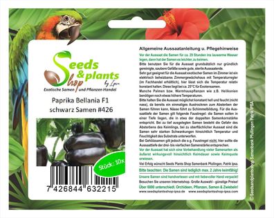 10x Paprika Bellania F1 schwarz Paprika Samen Gemüse Küche Garten #426