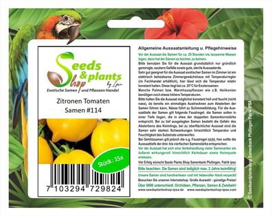 15x Zitronen Tomaten Samen Neuheit Pflanze essbar lecker Gemüse #114