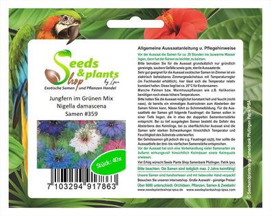 40x Jungfern im Grünen Mix Nigella damascena Samen Pflanze Blumen #359