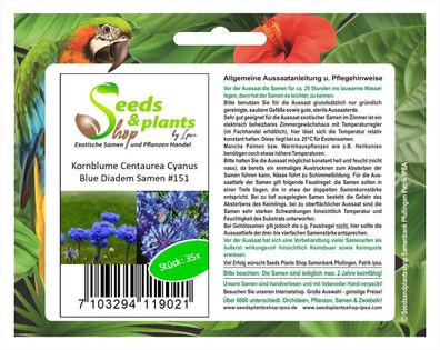 35x Kornblume Centaurea Cyanus Blue Diadem Samen Garten Pflanze #151