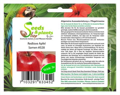 3x Redlove Apfel Samen Garten Baum Pflanze Obst Essbar Rot #328