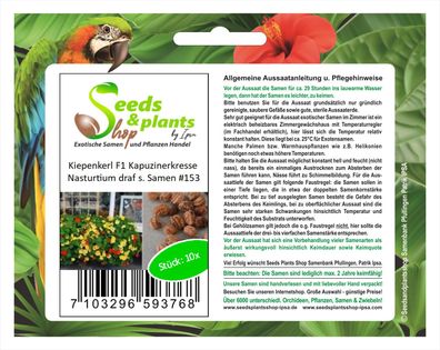 10x Kiepenkerl F1 Kapuzinerkresse Nasturtium draf s. Samen Pflanze #153